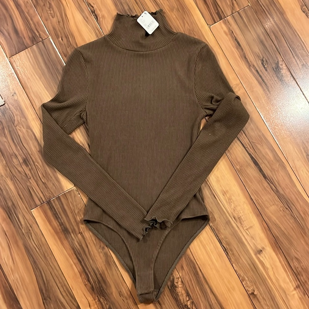 Brown Free People Ribbed Bodysuit
